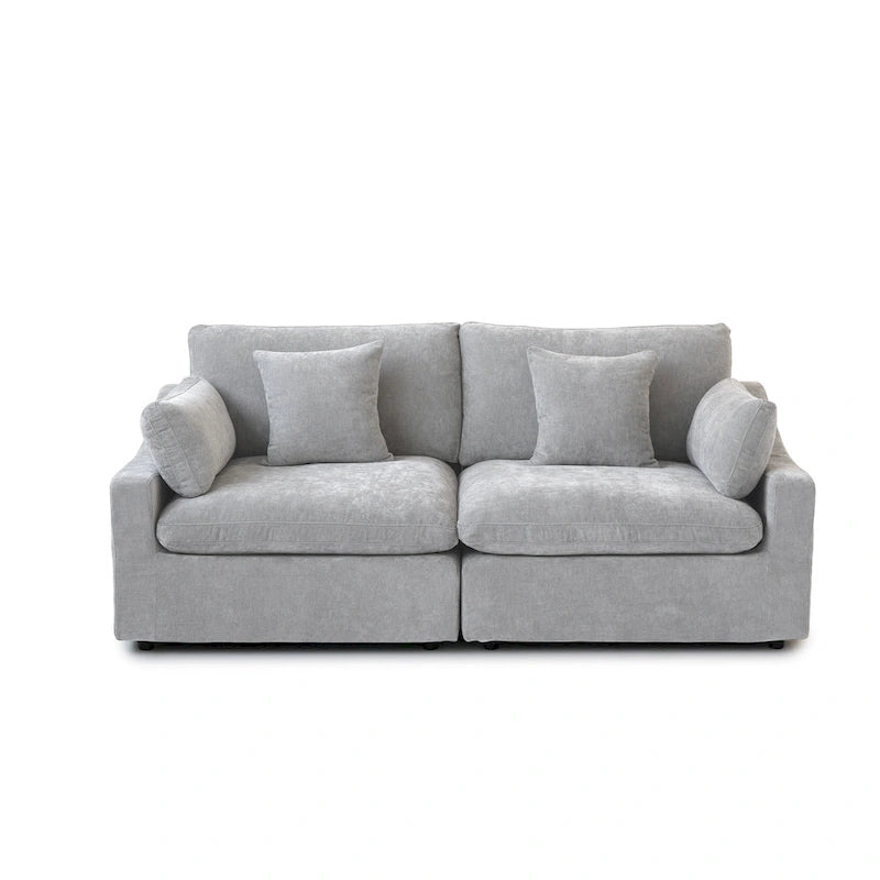 Modernes, bequemes Leinen Ecksofa mit Daunenfüllung, Cloud Couch, Zweisitzer für Apartment