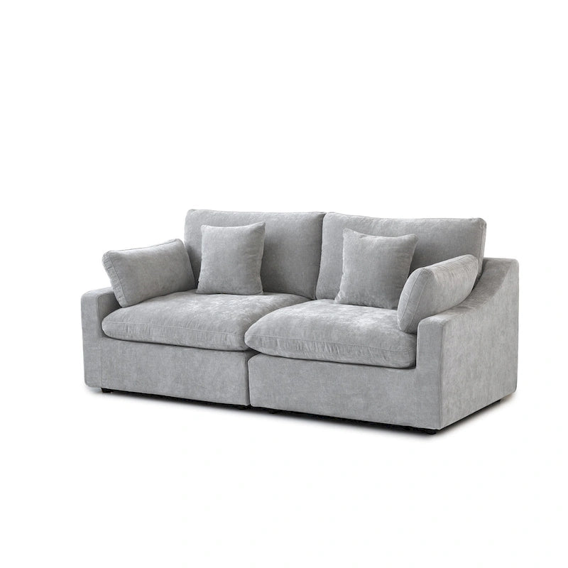 Modernes, bequemes Leinen Ecksofa mit Daunenfüllung, Cloud Couch, Zweisitzer für Apartment