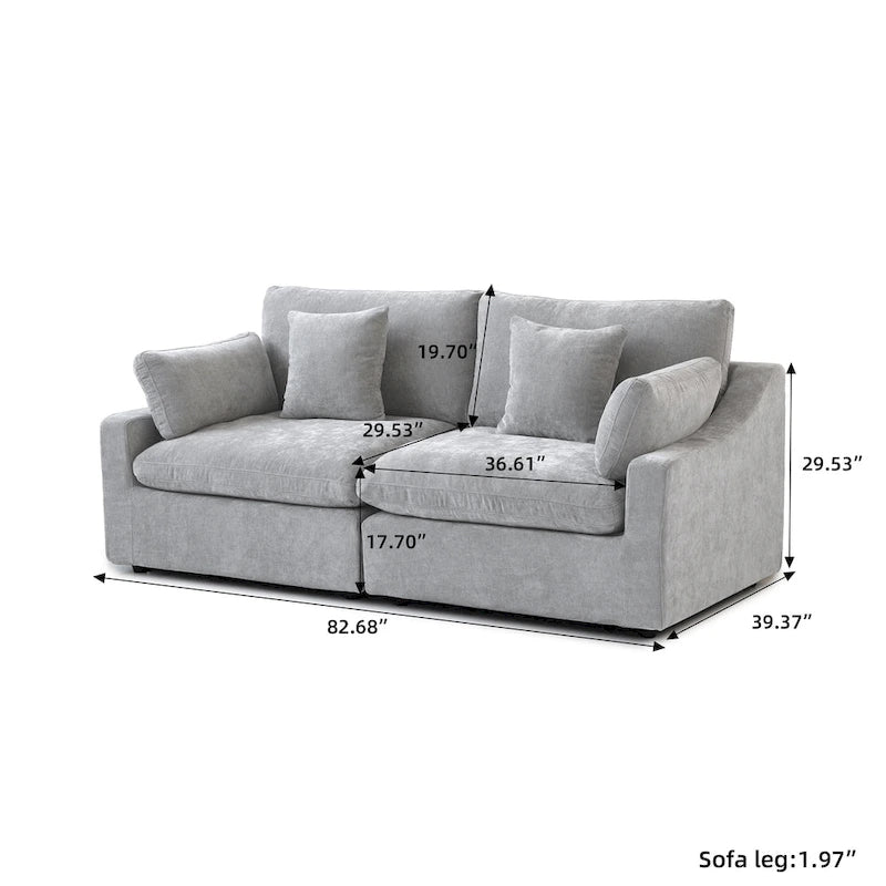 Modernes, bequemes Leinen Ecksofa mit Daunenfüllung, Cloud Couch, Zweisitzer für Apartment