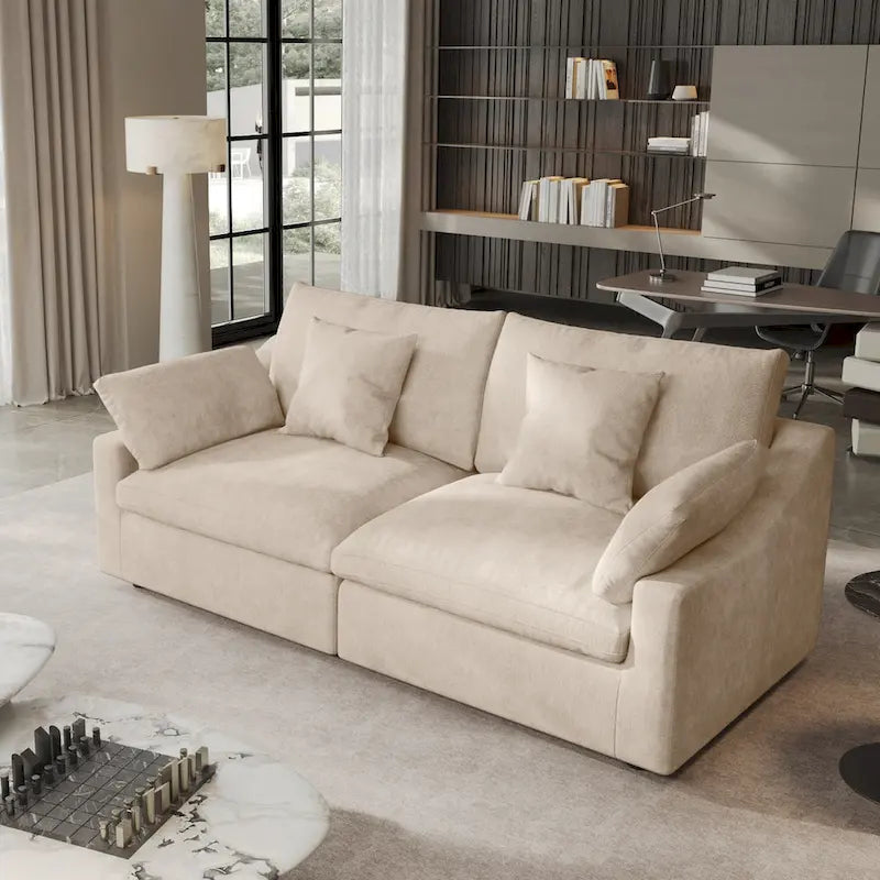 Modernes, bequemes Leinen Ecksofa mit Daunenfüllung, Cloud Couch, Zweisitzer für Apartment