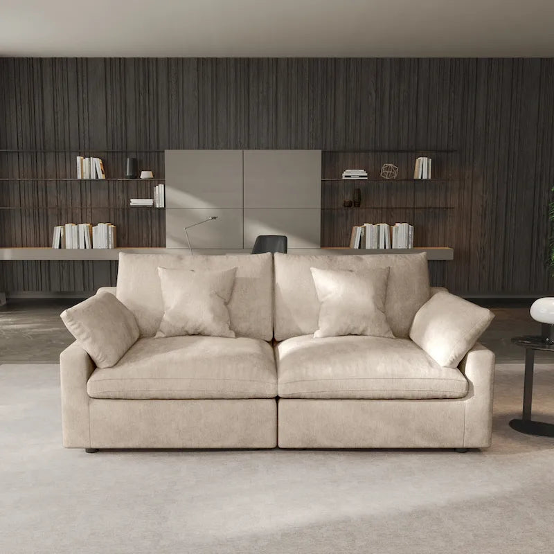 Modernes, bequemes Leinen Ecksofa mit Daunenfüllung, Cloud Couch, Zweisitzer für Apartment