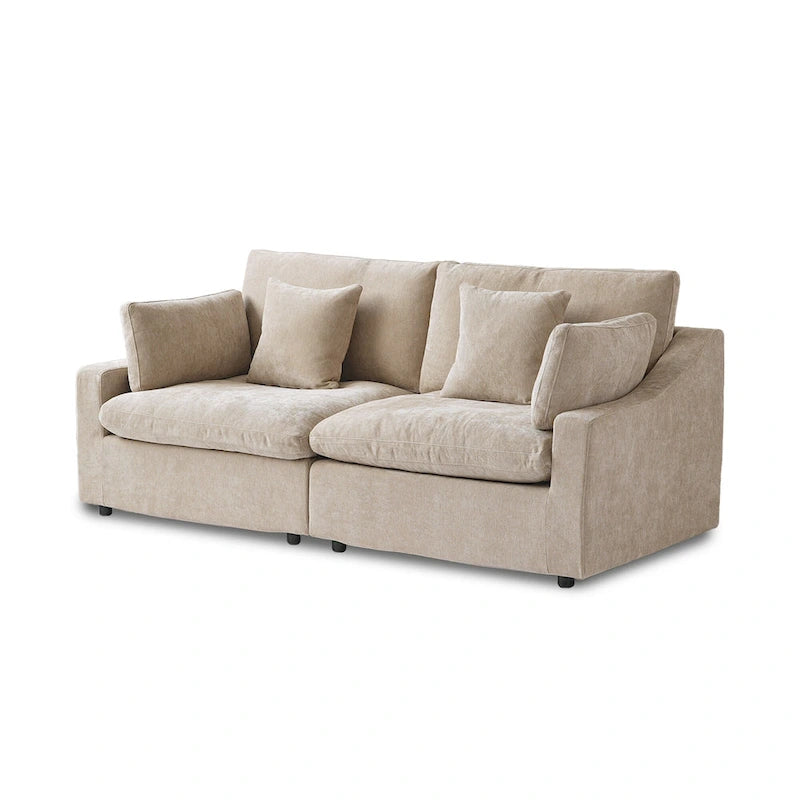 Modernes, bequemes Leinen Ecksofa mit Daunenfüllung, Cloud Couch, Zweisitzer für Apartment