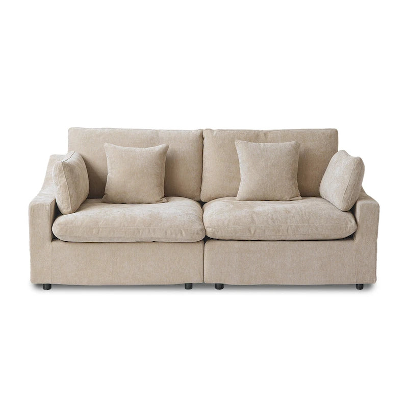 Modernes, bequemes Leinen Ecksofa mit Daunenfüllung, Cloud Couch, Zweisitzer für Apartment