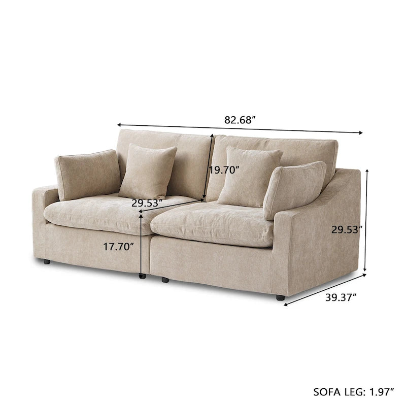 Modernes, bequemes Leinen Ecksofa mit Daunenfüllung, Cloud Couch, Zweisitzer für Apartment