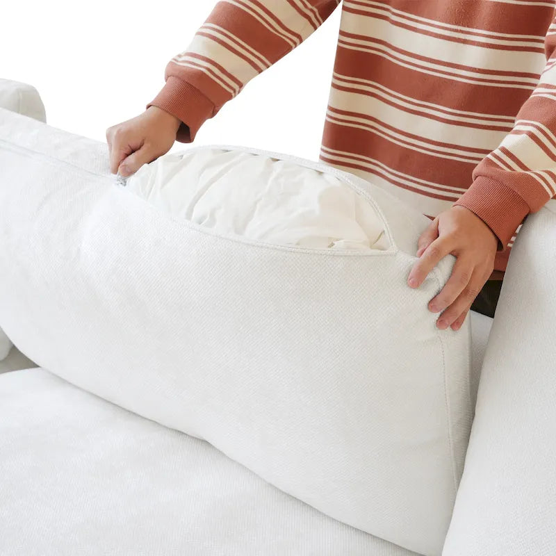 Modernes, bequemes Leinen Ecksofa mit Daunenfüllung, Cloud Couch, Zweisitzer für Apartment