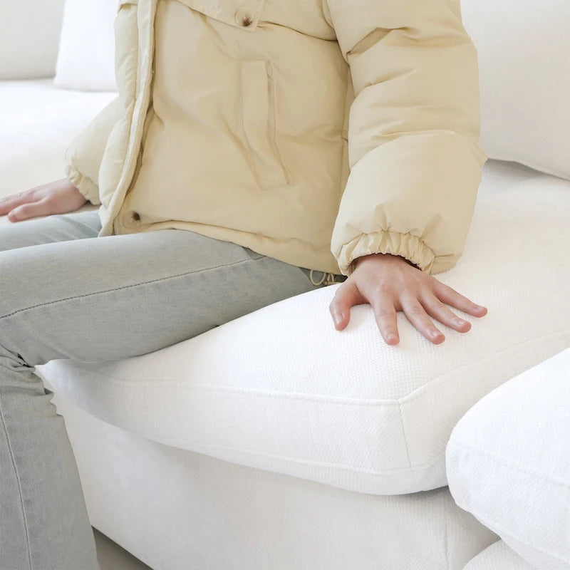 Modernes, bequemes Leinen Ecksofa mit Daunenfüllung, Cloud Couch, Zweisitzer für Apartment