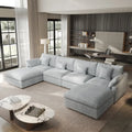 Minimalistisches Leinen-Ecksofa mit Daunenfüllung, Cloud Couch, U-förmiges Tiefsitzsofa mit Kissen