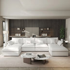 Minimalistisches Leinen-Ecksofa mit Daunenfüllung, Cloud Couch, U-förmiges Tiefsitzsofa mit Kissen