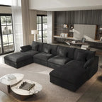 Minimalistisches Leinen-Ecksofa mit Daunenfüllung, Cloud Couch, U-förmiges Tiefsitzsofa mit Kissen