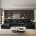 Minimalistisches Leinen-Ecksofa mit Daunenfüllung, Cloud Couch, U-förmiges Tiefsitzsofa mit Kissen