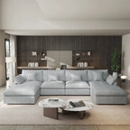 Minimalistisches Leinen-Ecksofa mit Daunenfüllung, Cloud Couch, U-förmiges Tiefsitzsofa mit Kissen