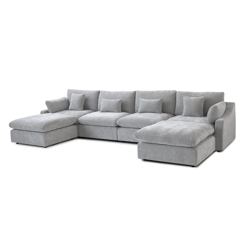 Minimalistisches Leinen-Ecksofa mit Daunenfüllung, Cloud Couch, U-förmiges Tiefsitzsofa mit Kissen
