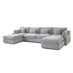 Minimalistisches Leinen-Ecksofa mit Daunenfüllung, Cloud Couch, U-förmiges Tiefsitzsofa mit Kissen