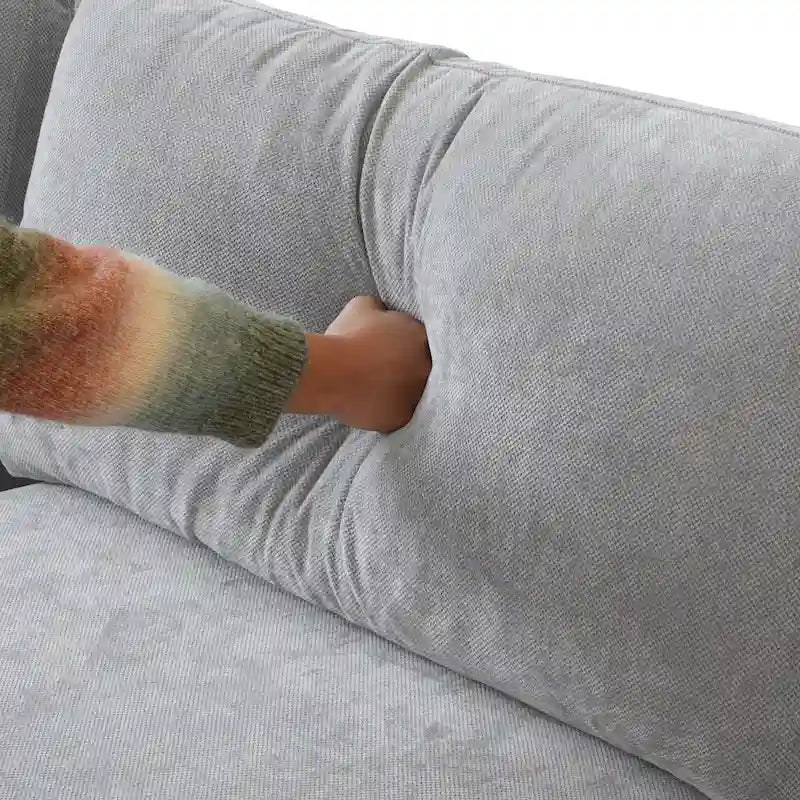Minimalistisches Leinen-Ecksofa mit Daunenfüllung, Cloud Couch, U-förmiges Tiefsitzsofa mit Kissen