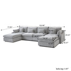 Minimalistisches Leinen-Ecksofa mit Daunenfüllung, Cloud Couch, U-förmiges Tiefsitzsofa mit Kissen