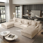 Minimalistisches Leinen-Ecksofa mit Daunenfüllung, Cloud Couch, U-förmiges Tiefsitzsofa mit Kissen