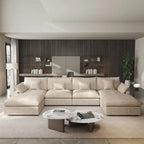 Minimalistisches Leinen-Ecksofa mit Daunenfüllung, Cloud Couch, U-förmiges Tiefsitzsofa mit Kissen
