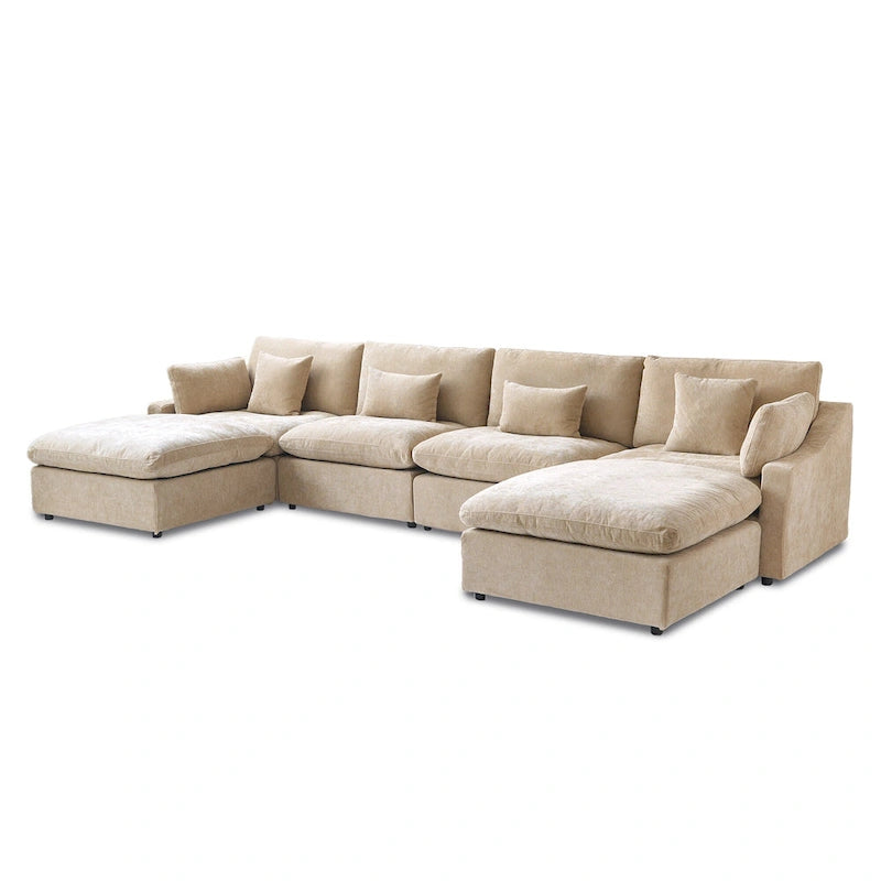 Minimalistisches Leinen-Ecksofa mit Daunenfüllung, Cloud Couch, U-förmiges Tiefsitzsofa mit Kissen