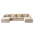 Minimalistisches Leinen-Ecksofa mit Daunenfüllung, Cloud Couch, U-förmiges Tiefsitzsofa mit Kissen
