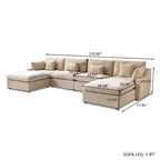 Minimalistisches Leinen-Ecksofa mit Daunenfüllung, Cloud Couch, U-förmiges Tiefsitzsofa mit Kissen