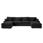 Minimalistisches Leinen-Ecksofa mit Daunenfüllung, Cloud Couch, U-förmiges Tiefsitzsofa mit Kissen