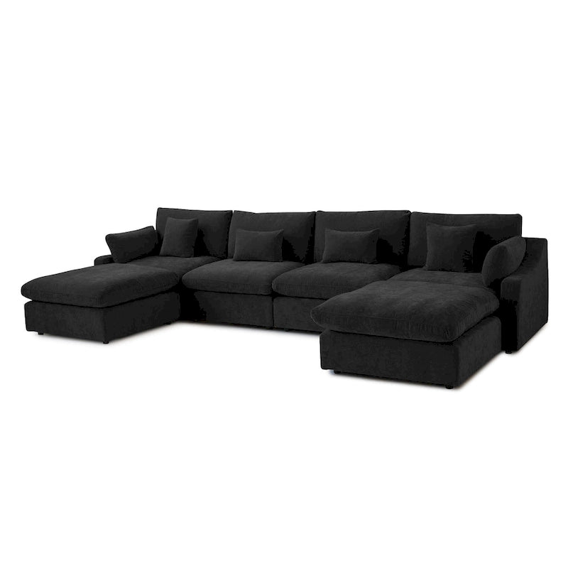 Minimalistisches Leinen-Ecksofa mit Daunenfüllung, Cloud Couch, U-förmiges Tiefsitzsofa mit Kissen