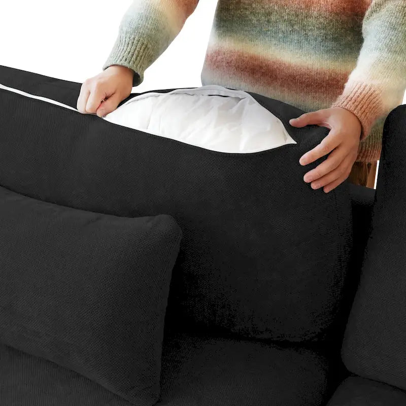 Minimalistisches Leinen-Ecksofa mit Daunenfüllung, Cloud Couch, U-förmiges Tiefsitzsofa mit Kissen
