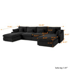 Minimalistisches Leinen-Ecksofa mit Daunenfüllung, Cloud Couch, U-förmiges Tiefsitzsofa mit Kissen