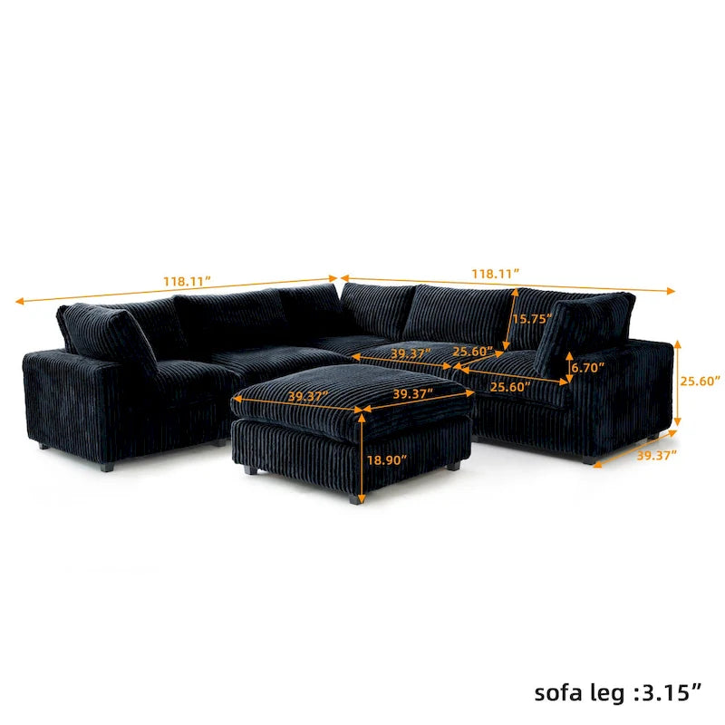 Cloud Ecksofa, weich gepolstertes modulares Sektionssofa mit Daunenfüllung für das Wohnzimmer