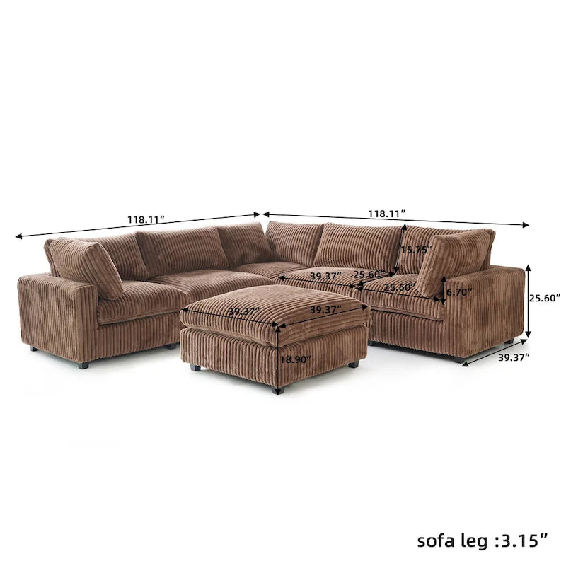 Cloud Ecksofa, weich gepolstertes modulares Sektionssofa mit Daunenfüllung für das Wohnzimmer