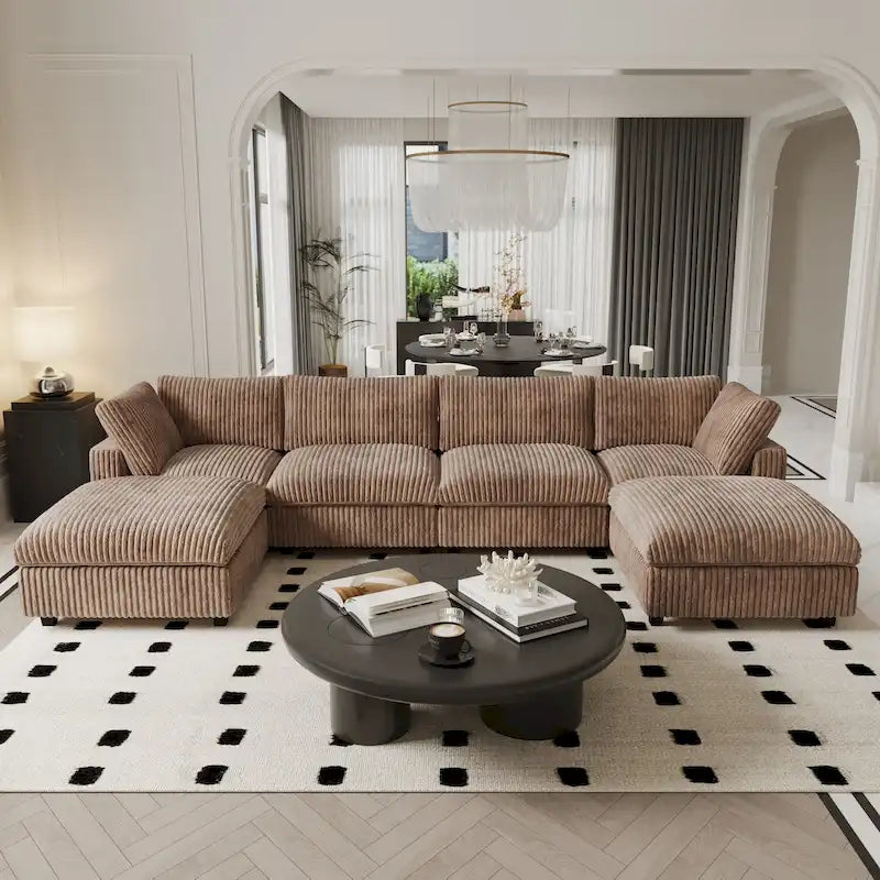 Modulares 6-Sitzer U-Sofa, Übergroßes, Plüschiges und Gemütliches Sofa mit Mehreren Kissen
