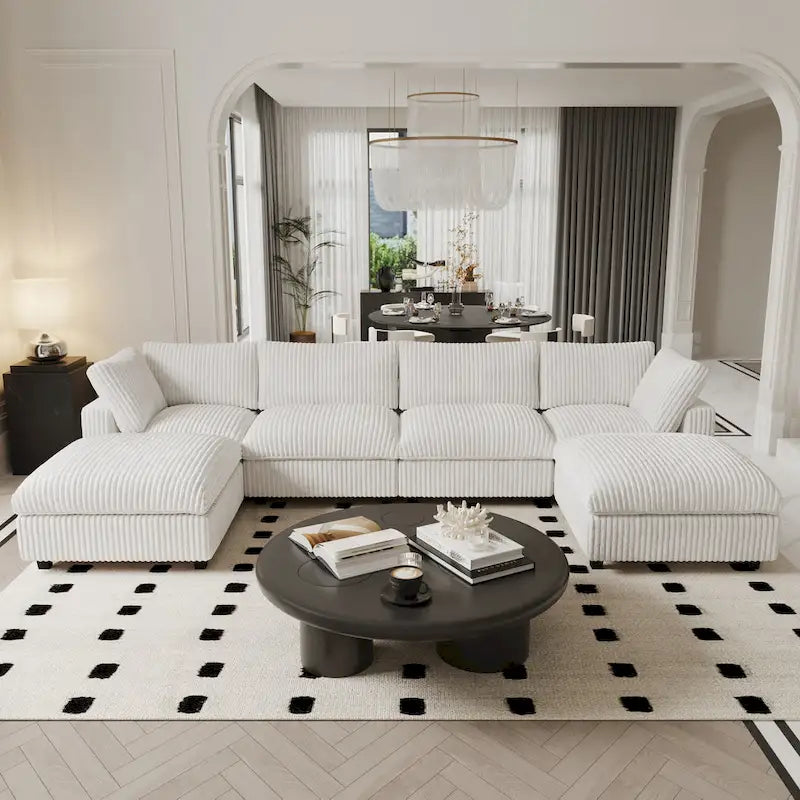 Modulares 6-Sitzer U-Sofa, Übergroßes, Plüschiges und Gemütliches Sofa mit Mehreren Kissen