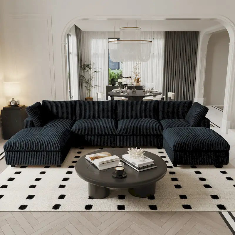 Modulares 6-Sitzer U-Sofa, Übergroßes, Plüschiges und Gemütliches Sofa mit Mehreren Kissen