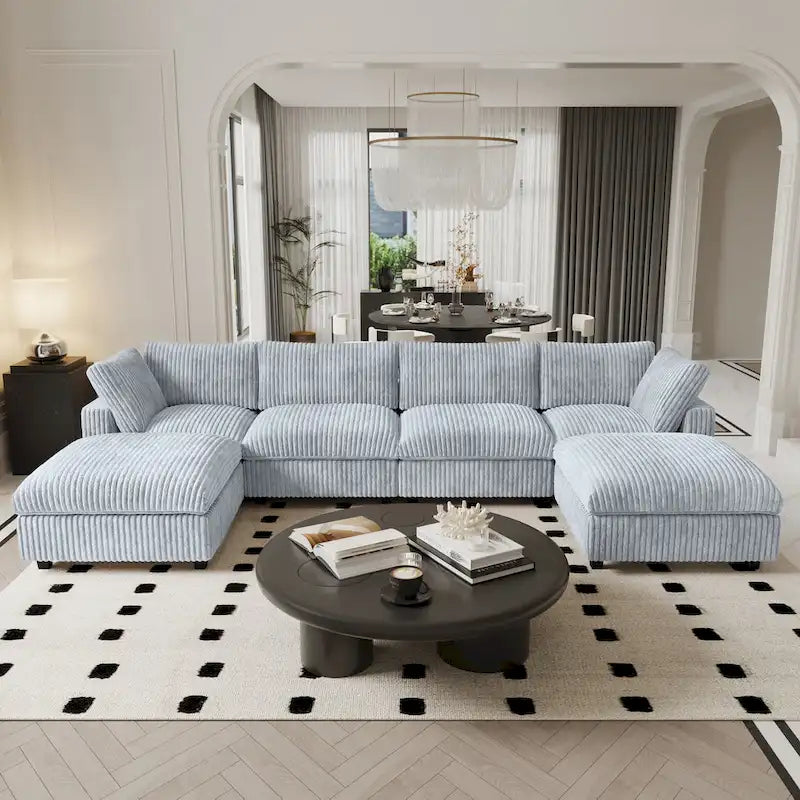Modulares 6-Sitzer U-Sofa, Übergroßes, Plüschiges und Gemütliches Sofa mit Mehreren Kissen