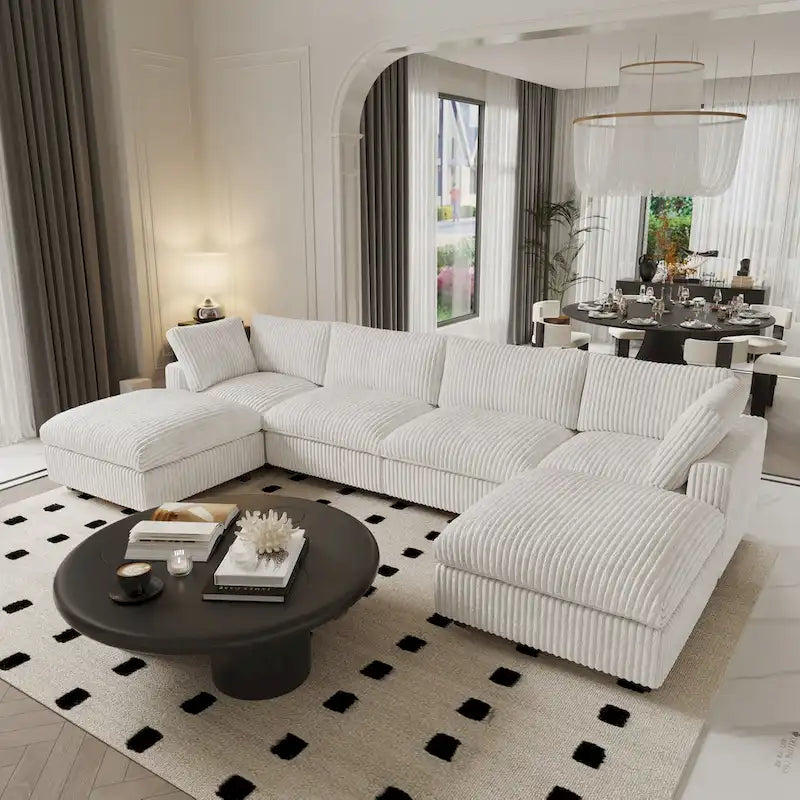 Modulares 6-Sitzer U-Sofa, Übergroßes, Plüschiges und Gemütliches Sofa mit Mehreren Kissen