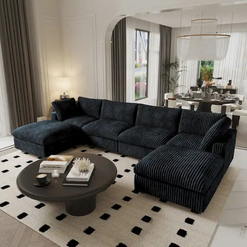 Modulares 6-Sitzer U-Sofa, Übergroßes, Plüschiges und Gemütliches Sofa mit Mehreren Kissen
