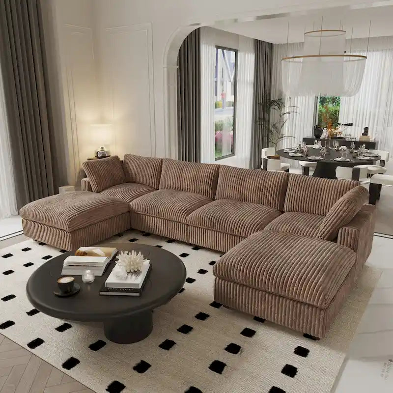 Modulares 6-Sitzer U-Sofa, Übergroßes, Plüschiges und Gemütliches Sofa mit Mehreren Kissen
