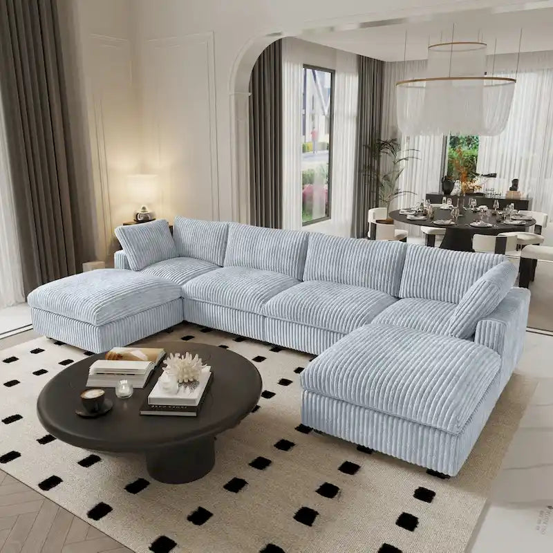 Modulares 6-Sitzer U-Sofa, Übergroßes, Plüschiges und Gemütliches Sofa mit Mehreren Kissen