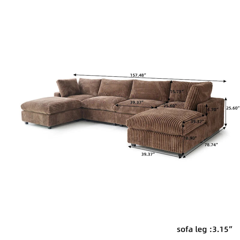 Modulares 6-Sitzer U-Sofa, Übergroßes, Plüschiges und Gemütliches Sofa mit Mehreren Kissen