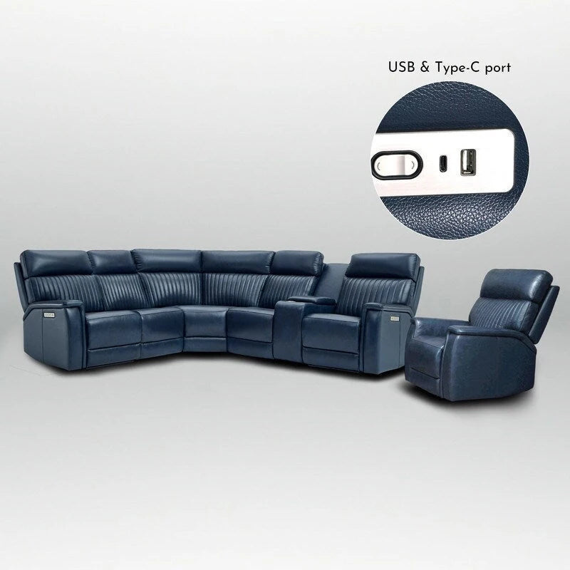 105 W Funktionssofa-Set aus echtem Leder mit dreifacher Power-Funktion, einer Konsole, USB- und USB-C-Anschlüssen