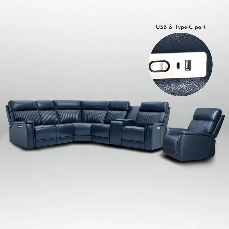 105 W Funktionssofa-Set aus echtem Leder mit dreifacher Power-Funktion, einer Konsole, USB- und USB-C-Anschlüssen