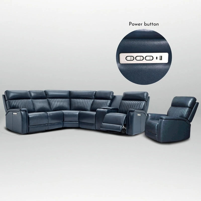105 W Funktionssofa-Set aus echtem Leder mit dreifacher Power-Funktion, einer Konsole, USB- und USB-C-Anschlüssen