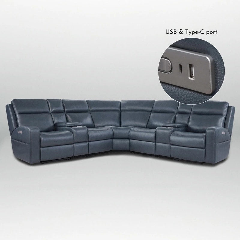 110 W Breite Echtleder Power-Sofa mit Stauraum, USB- und USB-C-Anschluss für Wohnzimmer