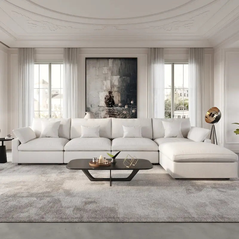 Modulares Ecksofa "Cloud Couch" mit Ottoman, 119" L-förmiges minimalistisches Ecksofa aus Leinen-Mischgewebe für das Wohnzimmer