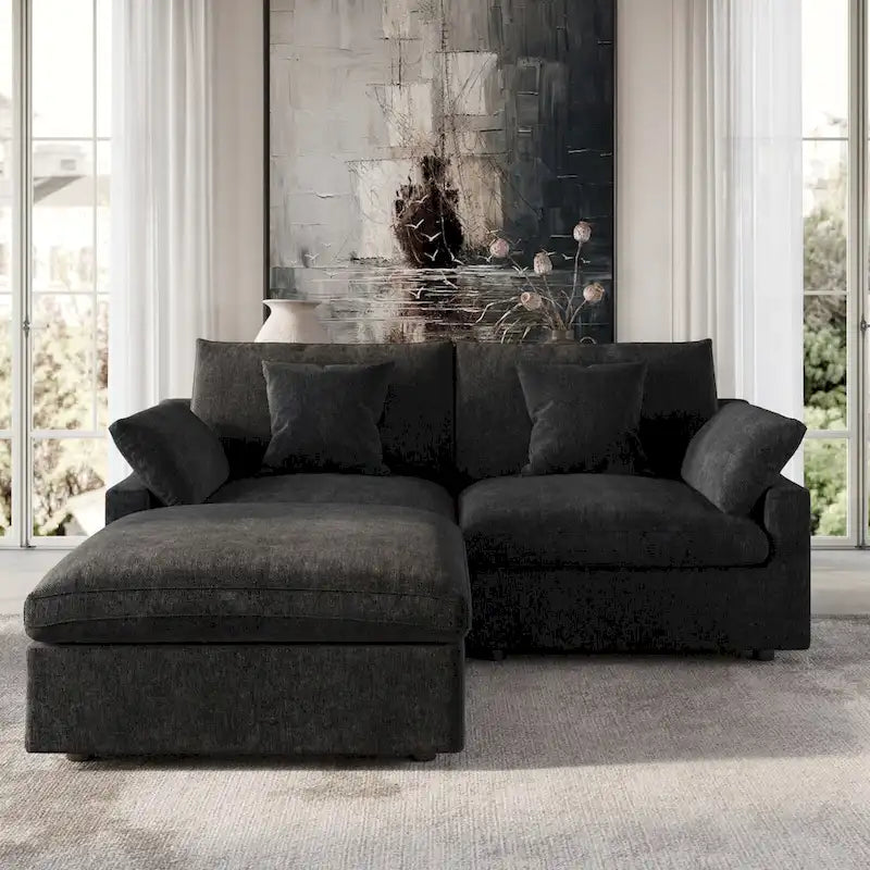 Modulares Ecksofa "Cloud Couch" mit Ottoman, 119" L-förmiges minimalistisches Ecksofa aus Leinen-Mischgewebe für das Wohnzimmer