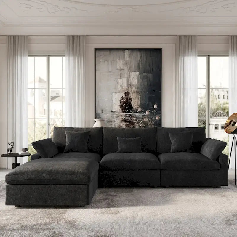 Modulares Ecksofa "Cloud Couch" mit Ottoman, 119" L-förmiges minimalistisches Ecksofa aus Leinen-Mischgewebe für das Wohnzimmer