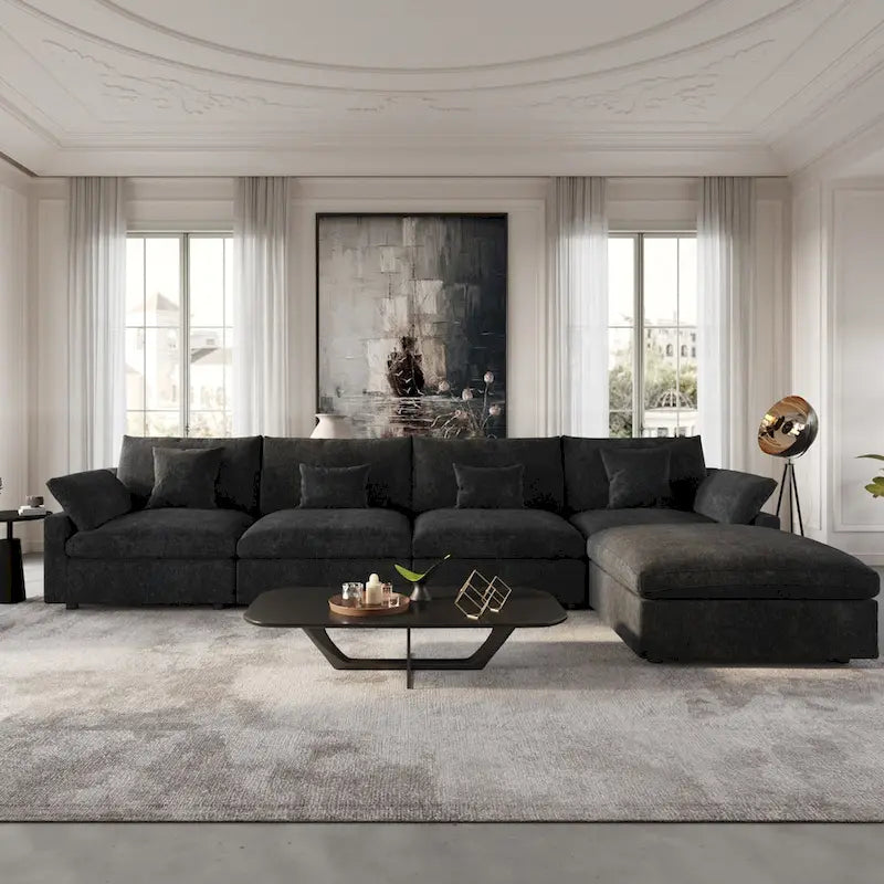 Modulares Ecksofa "Cloud Couch" mit Ottoman, 119" L-förmiges minimalistisches Ecksofa aus Leinen-Mischgewebe für das Wohnzimmer