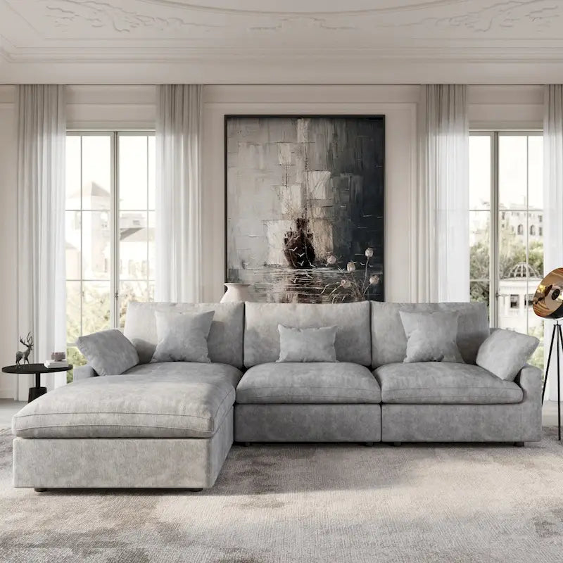 Modulares Ecksofa "Cloud Couch" mit Ottoman, 119" L-förmiges minimalistisches Ecksofa aus Leinen-Mischgewebe für das Wohnzimmer