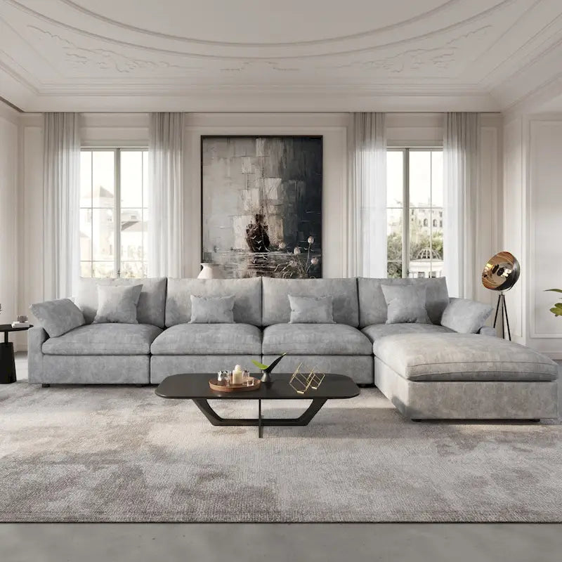 Modulares Ecksofa "Cloud Couch" mit Ottoman, 119" L-förmiges minimalistisches Ecksofa aus Leinen-Mischgewebe für das Wohnzimmer