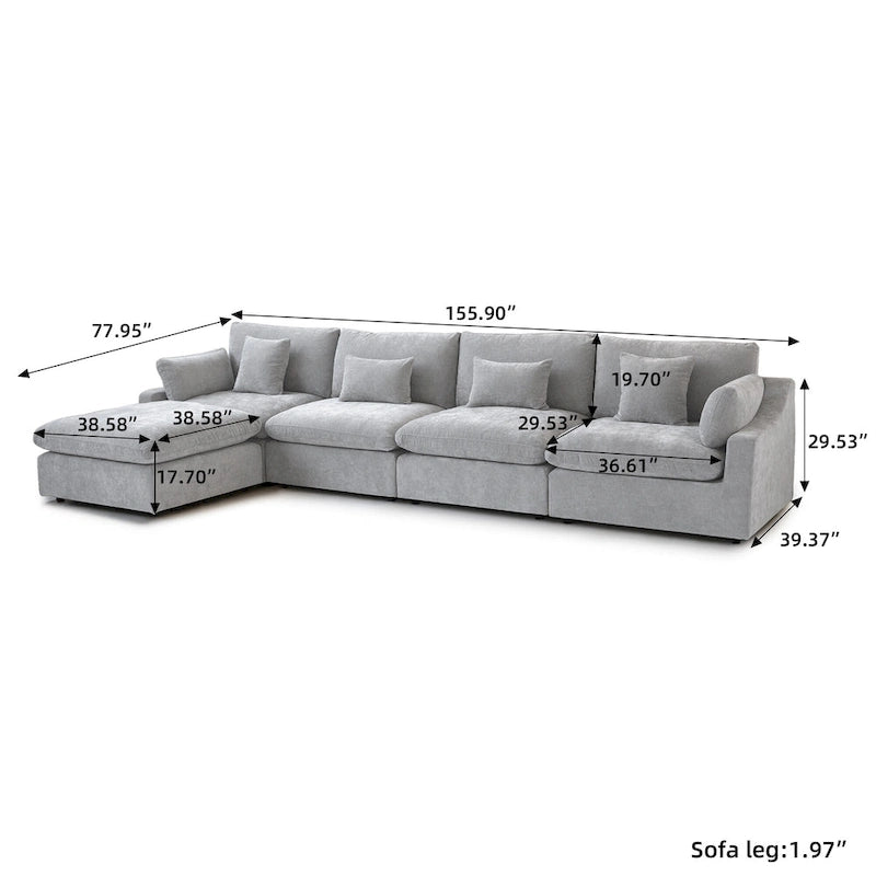Modulares Ecksofa "Cloud Couch" mit Ottoman, 119" L-förmiges minimalistisches Ecksofa aus Leinen-Mischgewebe für das Wohnzimmer